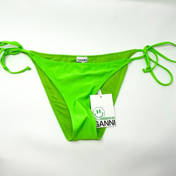 GANNI Solid Lime Green String Tie Bikini Bottoms - Picture 2 of 7